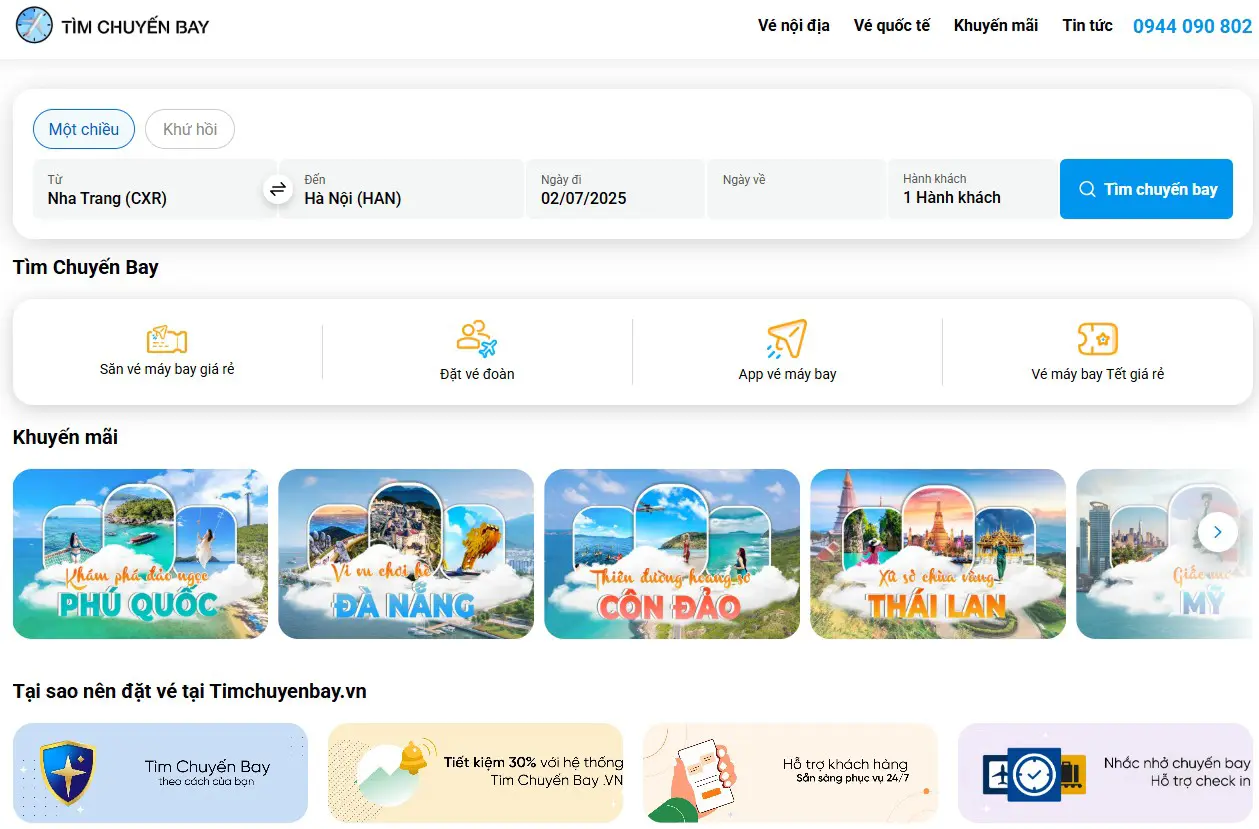 Hướng dẫn đặt vé tại timchuyenbay.vn