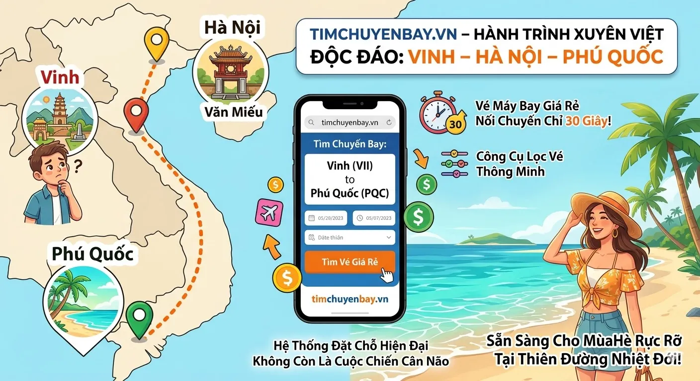 Săn vé máy bay Phú Quốc - Vinh - Hà Nội