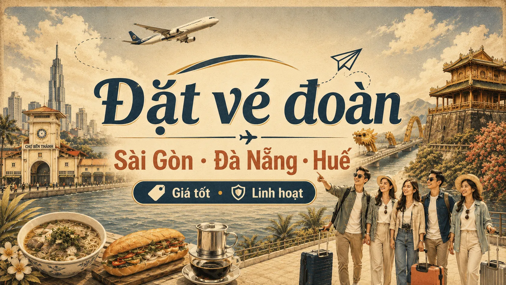 Đặt vé đoàn Sài Gòn Đà Nẵng Huế