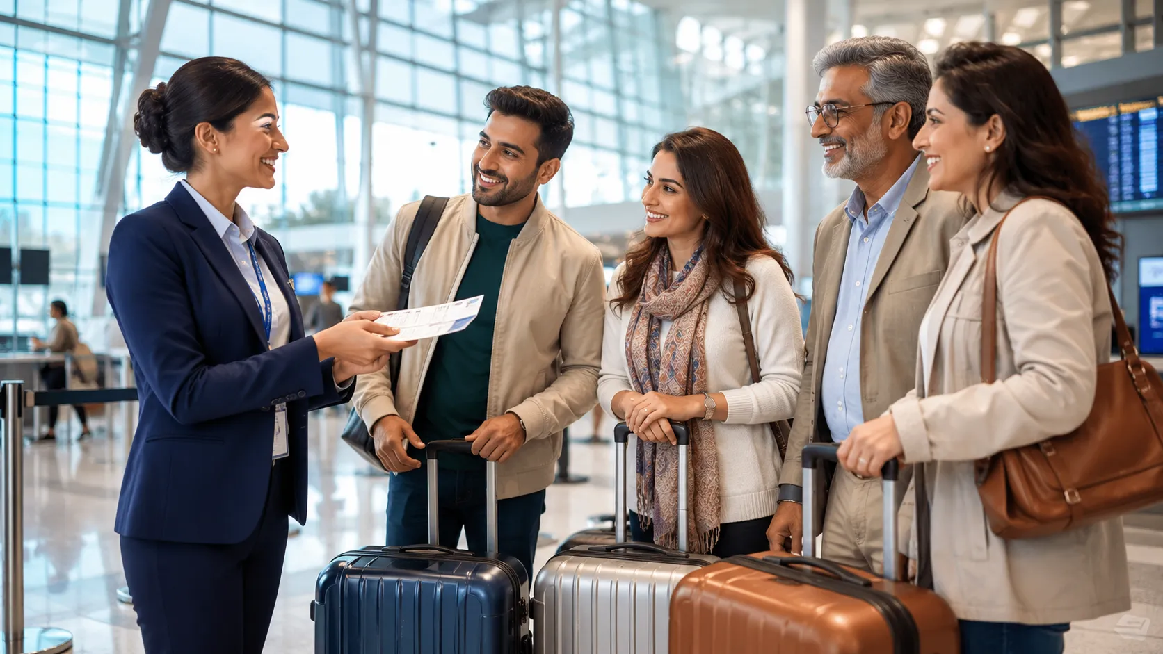 Nhân viên timchuyenbay.vn hỗ trợ thủ tục check-in sân bay cho khách đặt vé đoàn
