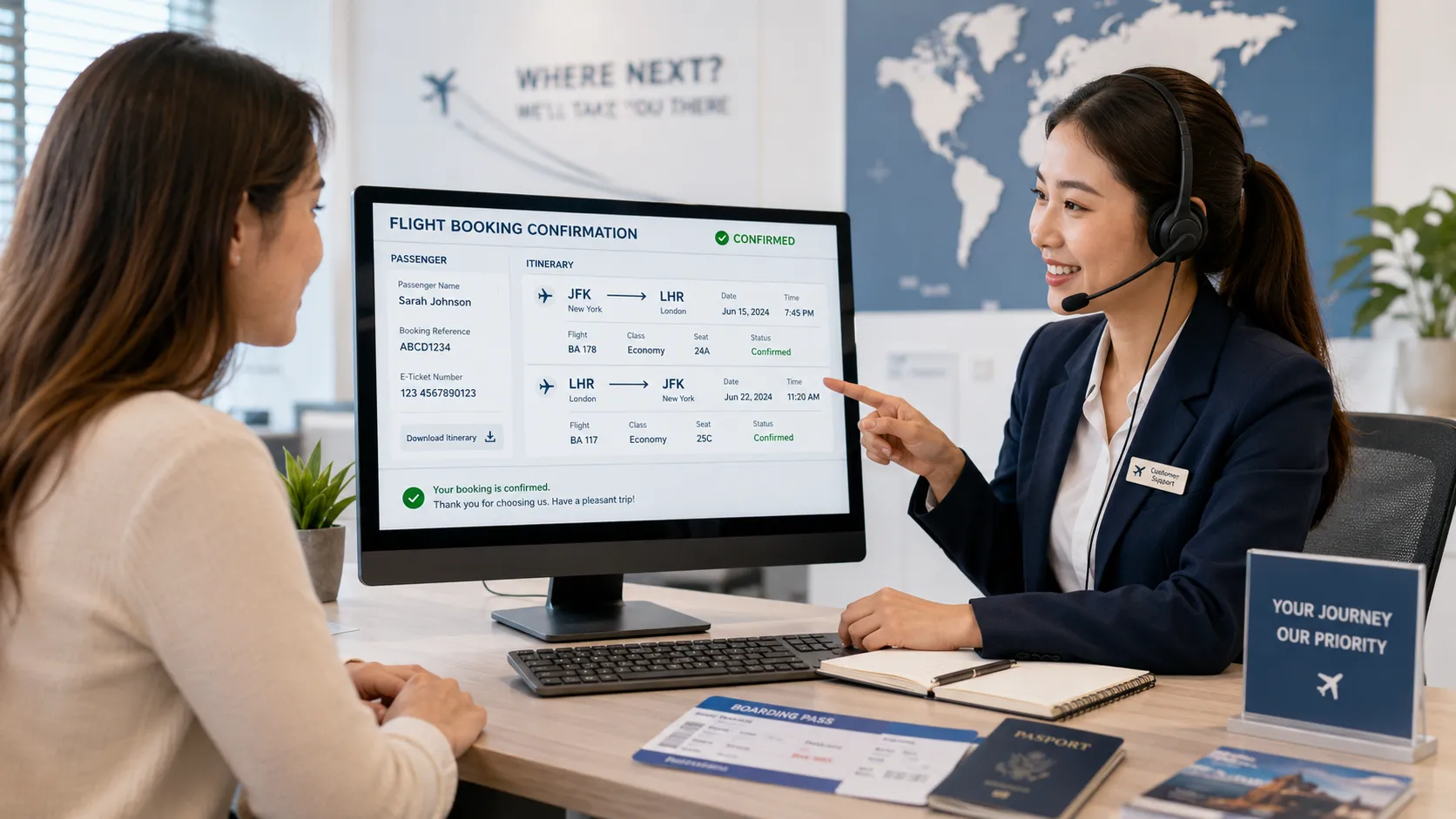 Nhân viên timchuyenbay.vn hỗ trợ trưởng đoàn xử lý thông tin đặt vé đoàn