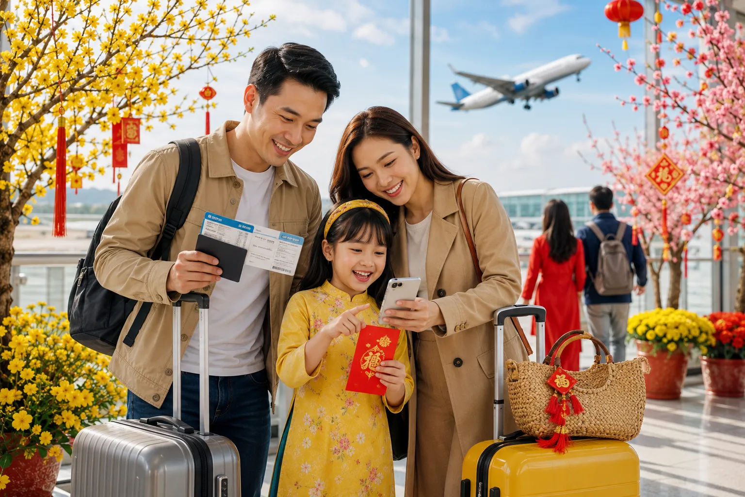 Gia đình chuẩn bị vé máy bay mùng 6 Tết 2027 để đi du xuân