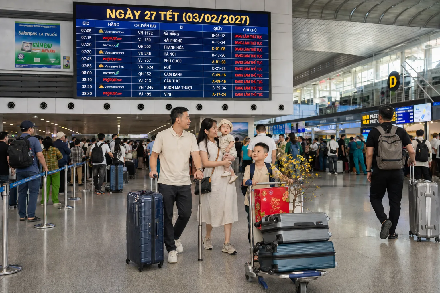Sự bận rộn tại sân bay hành trình chạm đến đoàn viên