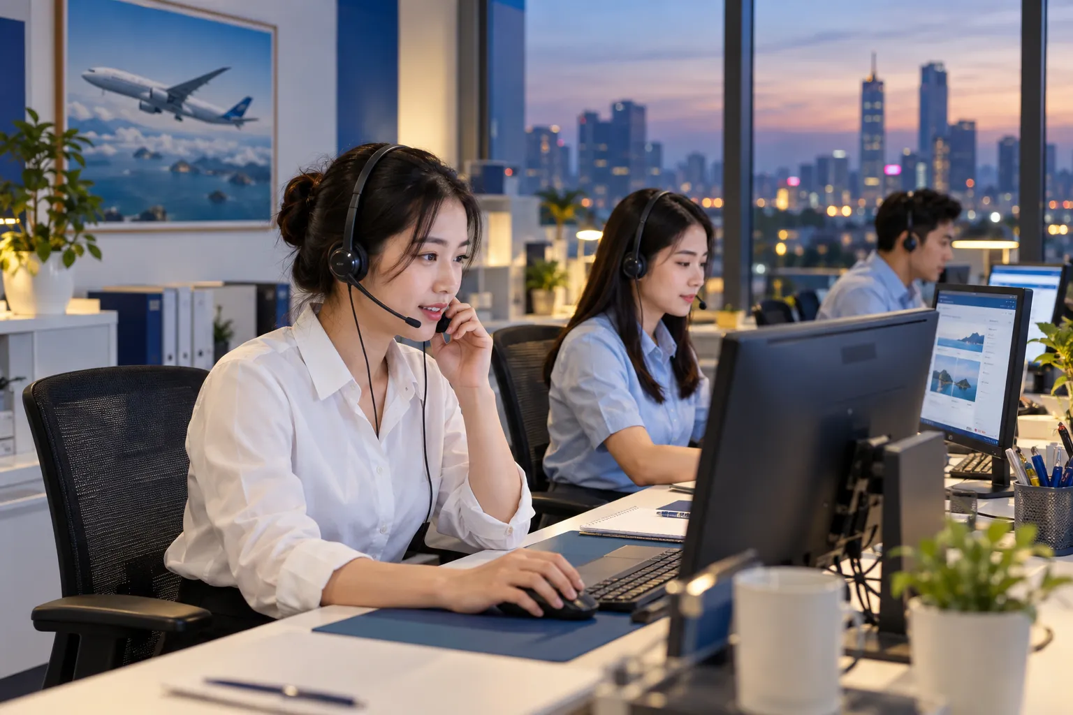 Đội ngũ chăm sóc khách hàng hỗ trợ đặt vé máy bay buổi tối