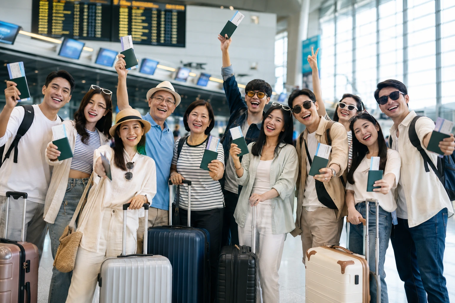Đoàn khách du lịch check-in vui vẻ nhờ dịch vụ đặt vé đoàn giá rẻ