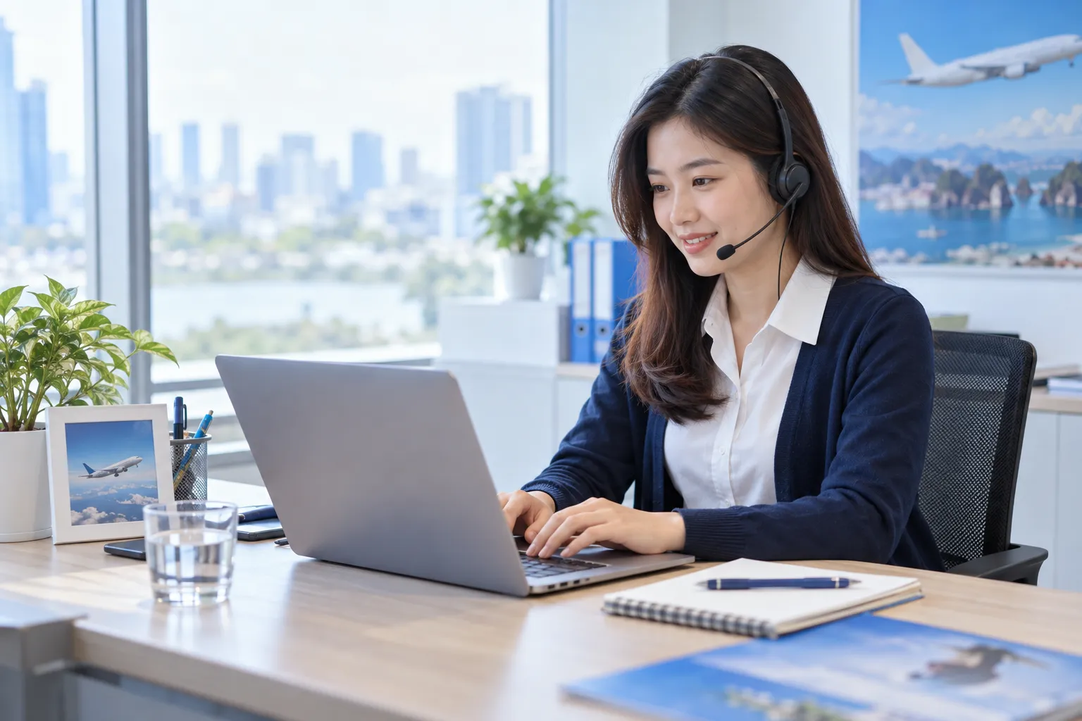 Nhân viên tư vấn đặt vé máy bay qua điện thoại